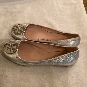 Tory Burch Metallic Silver Flats